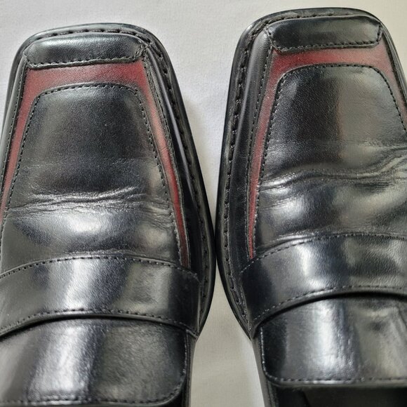 Vintage La Diva Black Square Toed Loafers with Burgundy Trim Size 7.5 B - Picture 9 of 10